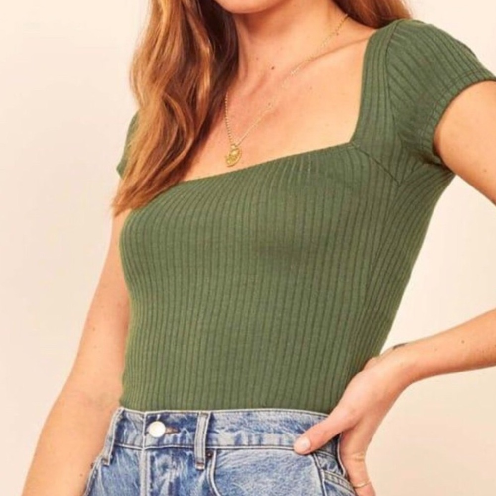 Reformation - Moss Bardot Top NWOT